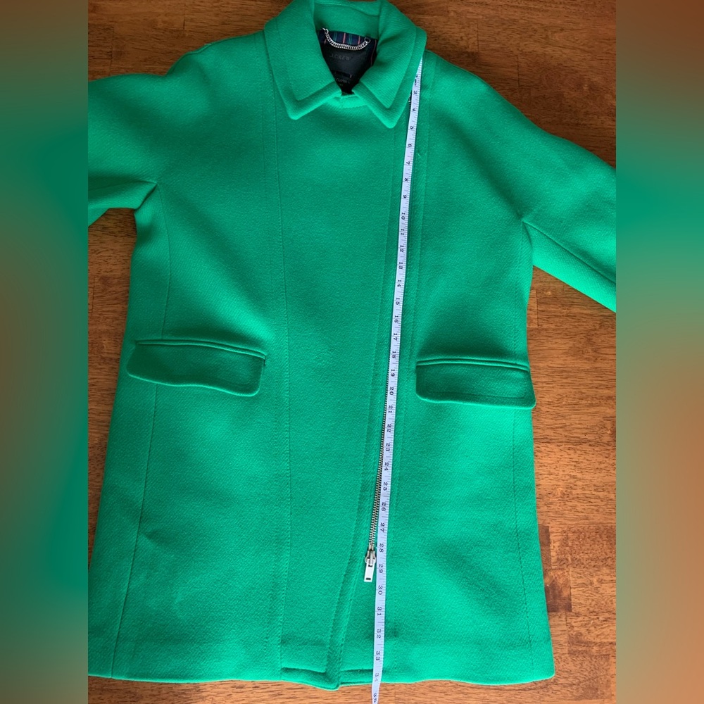 J Crew Women’s Wool Blend Emerald Green Long Two Way Zip Coat Jacket Size 12 - Picture 12 of 16